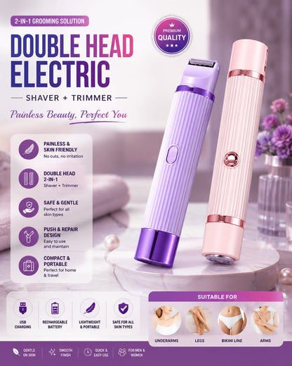 Deal Zone | 2 in 1 Dual Head Electric Shaver for Women – Bikini Trimmer Wet & Dry Use