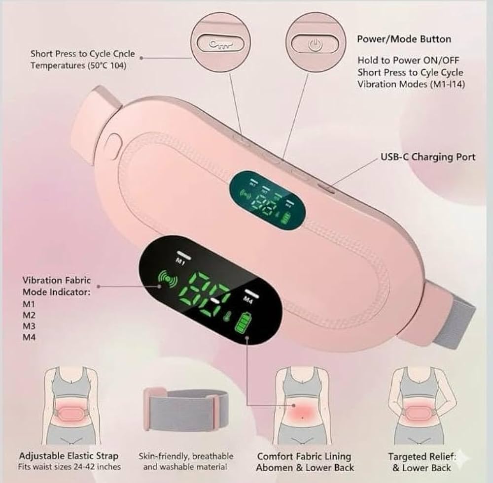 Deal Zone | Cramp Massager Belt with Heat & Vibration – Rechargeable Heating Massage Belt