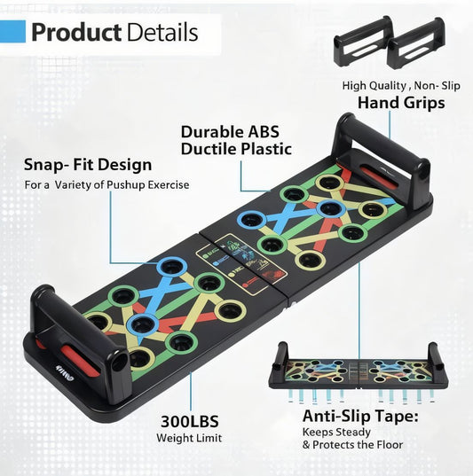 Deal Zone | Foldable Multipurpose Push Up Board – Color-Coded Home Fitness Training Rack
