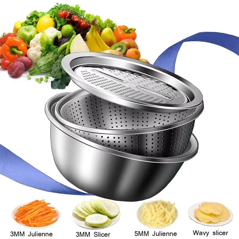 Deal Zone | Multifunctional Stainless Steel Colander with Grater – Vegetable Washing & Slicing Bowl
