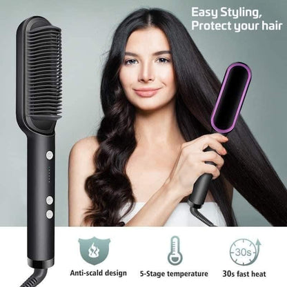 Deal zone : Electric Hair Straightener Brush 909 – Quick Heating Ceramic Hair Styling Brush for Women & Men