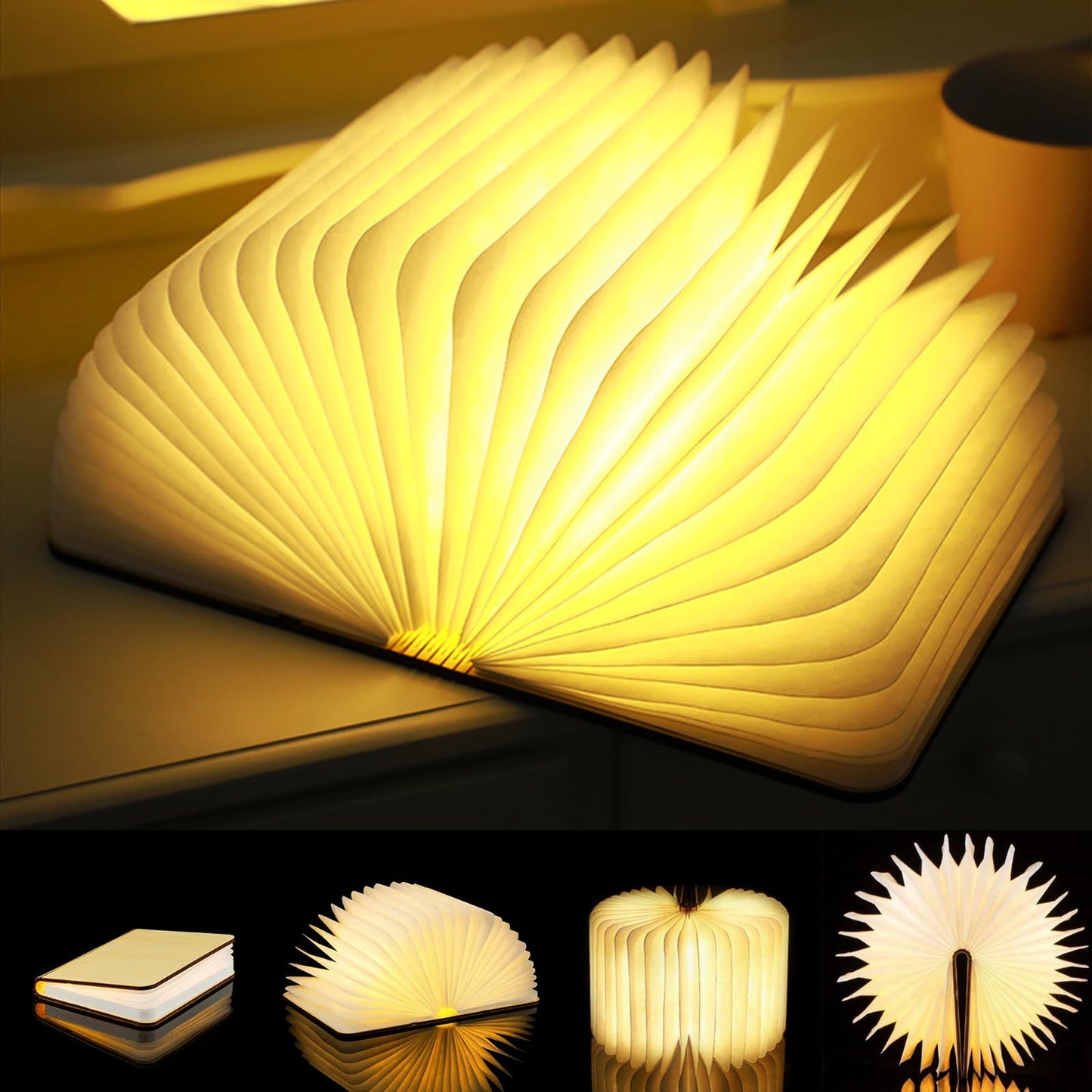 Deal Zone | LED Wooden Book Lamp – 3D Folding USB Rechargeable Night Light (3 Lighting Modes)