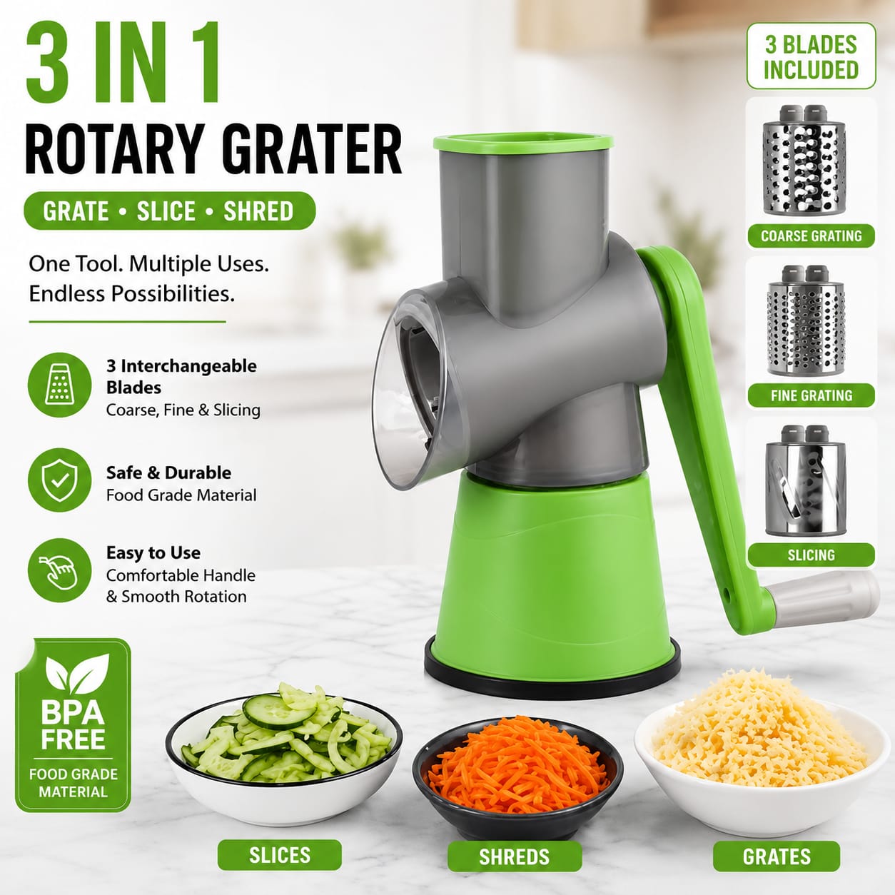 Deal Zone | Multifunctional Table Top Drum Cutter Slicer – Rotary Vegetable Cutter & Grater