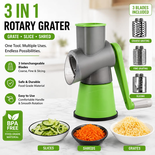 Deal Zone | Multifunctional Table Top Drum Cutter Slicer – Rotary Vegetable Cutter & Grater