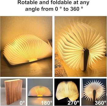Deal Zone | LED Wooden Book Lamp – 3D Folding USB Rechargeable Night Light (3 Lighting Modes)
