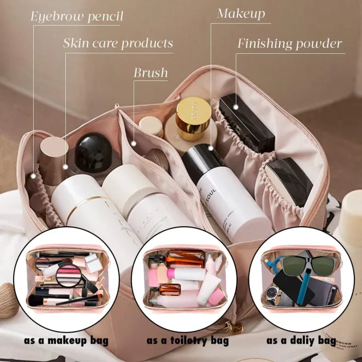 Deal Zone | Lazy Makeup Cosmetic Pouch – Portable Leather Travel Organizer Bag