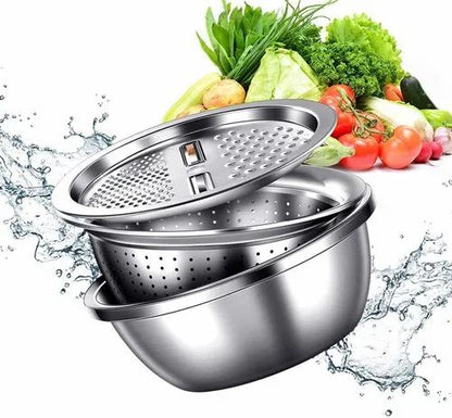 Deal Zone | Multifunctional Stainless Steel Colander with Grater – Vegetable Washing & Slicing Bowl