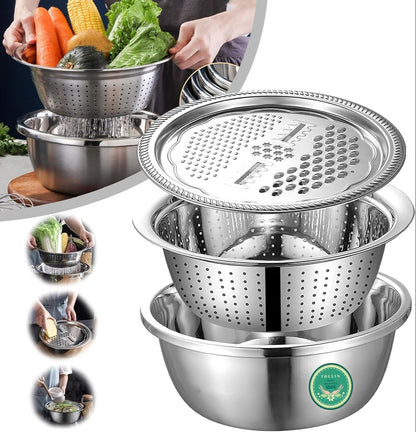 Deal Zone | Multifunctional Stainless Steel Colander with Grater – Vegetable Washing & Slicing Bowl