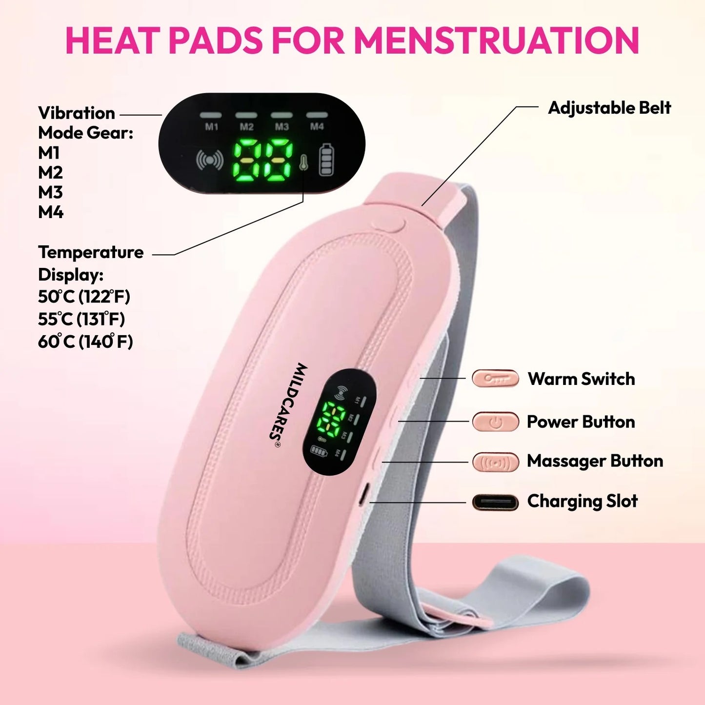 Deal Zone | Cramp Massager Belt with Heat & Vibration – Rechargeable Heating Massage Belt