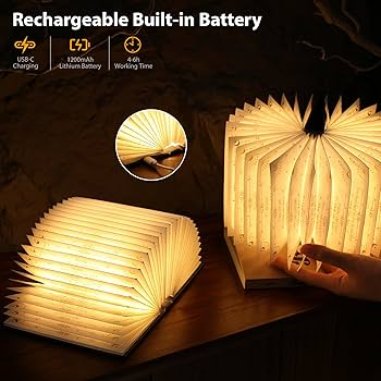 Deal Zone | LED Wooden Book Lamp – 3D Folding USB Rechargeable Night Light (3 Lighting Modes)