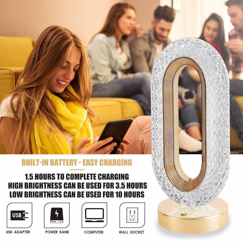 Deal zone : Oval Rechargeable Crystal Touch Lamp – Dimmable LED Night Light with USB Charging