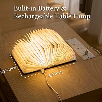 Deal Zone | LED Wooden Book Lamp – 3D Folding USB Rechargeable Night Light (3 Lighting Modes)