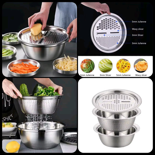 Deal Zone | Multifunctional Stainless Steel Colander with Grater – Vegetable Washing & Slicing Bowl