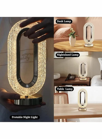 Deal zone : Oval Rechargeable Crystal Touch Lamp – Dimmable LED Night Light with USB Charging
