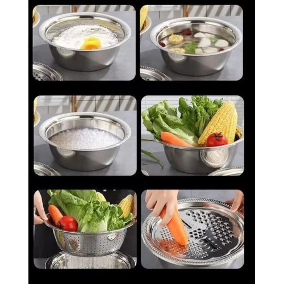 Deal Zone | Multifunctional Stainless Steel Colander with Grater – Vegetable Washing & Slicing Bowl
