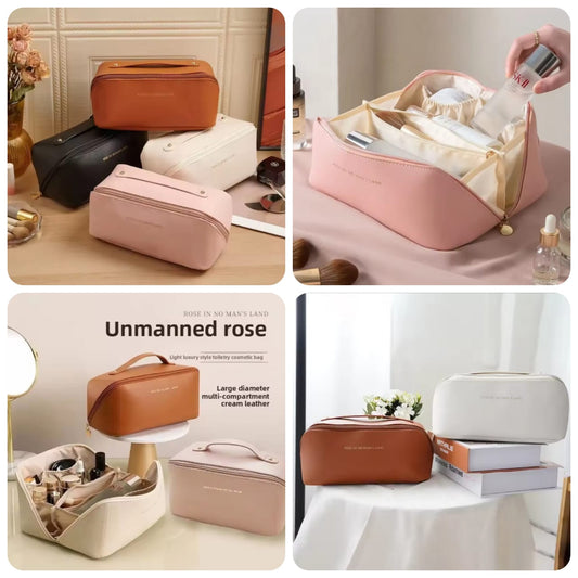 Deal Zone | Lazy Makeup Cosmetic Pouch – Portable Leather Travel Organizer Bag